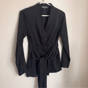 Dynamite Satin Structured Blazer with Front Tie